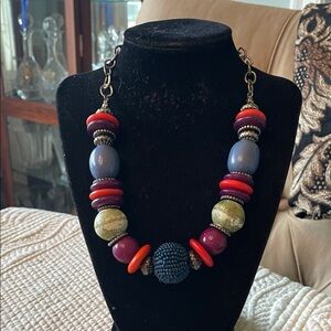 #118 - LIVE SHOW -Bold Multicolor Statement Necklace - Red, Purple, Blue & Green